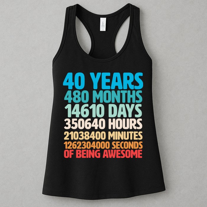 40 Years Of Being Awesome 40th Birthday Time Breakdown Womens Tank Top