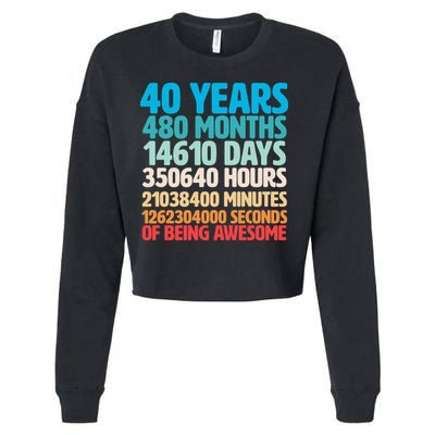 40 Years Of Being Awesome 40th Birthday Time Breakdown Cropped Pullover Crew