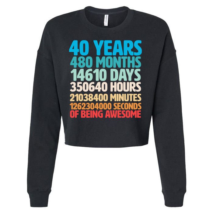 40 Years Of Being Awesome 40th Birthday Time Breakdown Cropped Pullover Crew