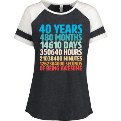 40 Years Of Being Awesome 40th Birthday Time Breakdown Enza Ladies Jersey Colorblock Tee