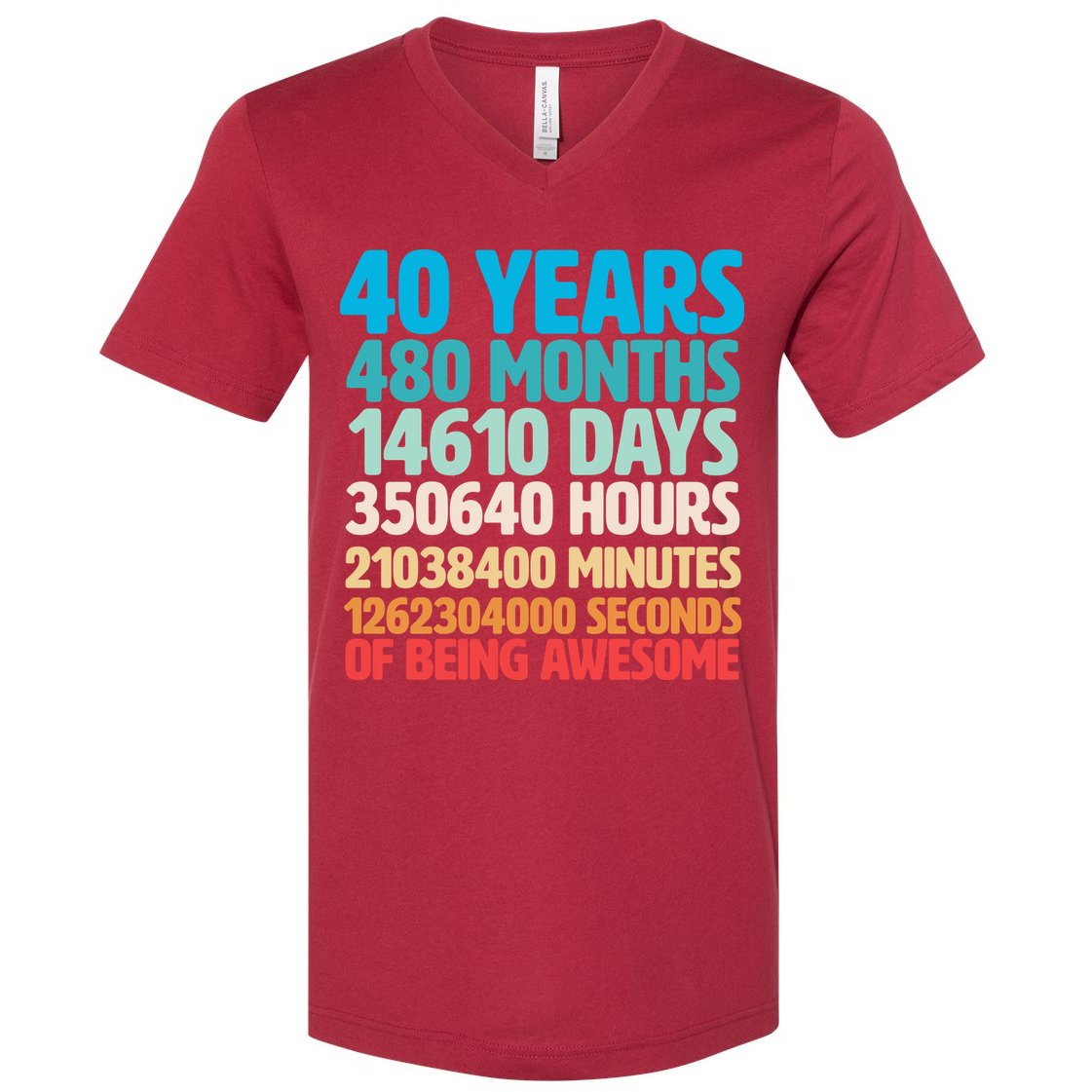 40 Years Of Being Awesome 40th Birthday Time Breakdown V-Neck T-Shirt