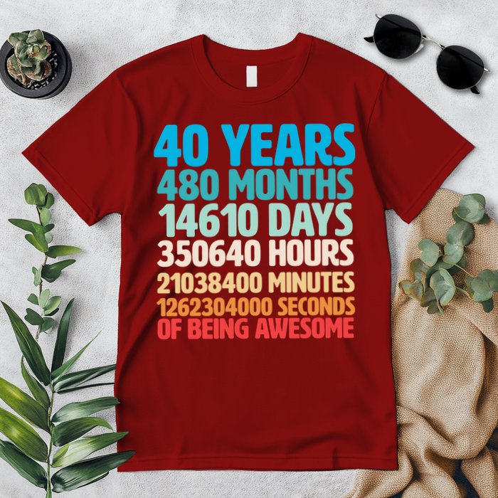 40 Years Of Being Awesome 40th Birthday Time Breakdown Premium T-Shirt