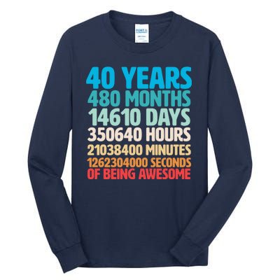 40 Years Of Being Awesome 40th Birthday Time Breakdown Tall Long Sleeve T-Shirt