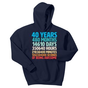 40 Years Of Being Awesome 40th Birthday Time Breakdown Kids Hoodie