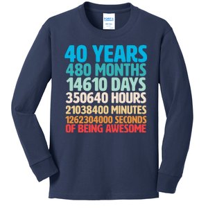 40 Years Of Being Awesome 40th Birthday Time Breakdown Kids Long Sleeve Shirt