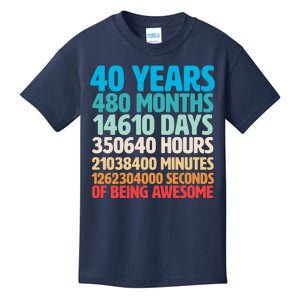 40 Years Of Being Awesome 40th Birthday Time Breakdown Kids T-Shirt