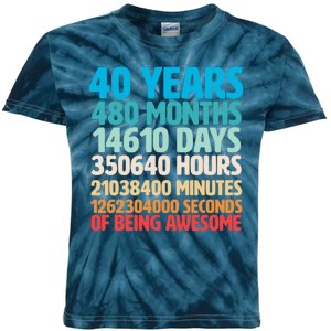 40 Years Of Being Awesome 40th Birthday Time Breakdown Kids Tie-Dye T-Shirt