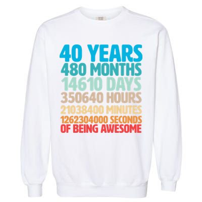 40 Years Of Being Awesome 40th Birthday Time Breakdown Garment-Dyed Sweatshirt