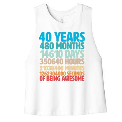 40 Years Of Being Awesome 40th Birthday Time Breakdown Women's Racerback Cropped Tank