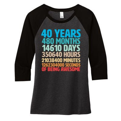 40 Years Of Being Awesome 40th Birthday Time Breakdown Women's Tri-Blend 3/4-Sleeve Raglan Shirt