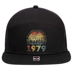 44 Year Old Awesome Since March 1979 44th Birthday 7 Panel Mesh Trucker Snapback Hat