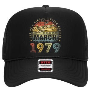 44 Year Old Awesome Since March 1979 44th Birthday High Crown Mesh Back Trucker Hat