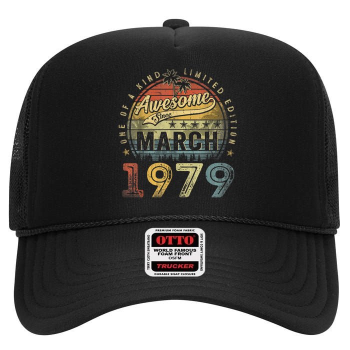 44 Year Old Awesome Since March 1979 44th Birthday High Crown Mesh Back Trucker Hat