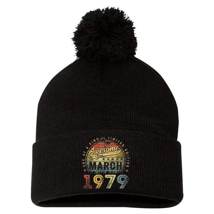 44 Year Old Awesome Since March 1979 44th Birthday Pom Pom 12in Knit Beanie