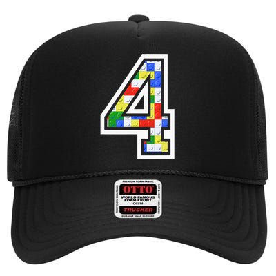 4 Year Old 4th Birthday Master Builder Block Building Brick High Crown Mesh Back Trucker Hat