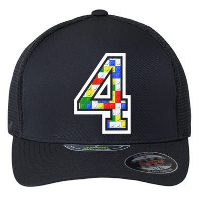 4 Year Old 4th Birthday Master Builder Block Building Brick Flexfit Unipanel Trucker Cap