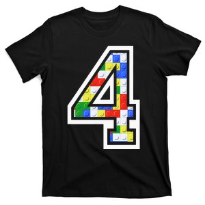 4 Year Old 4th Birthday Master Builder Block Building Brick T-Shirt