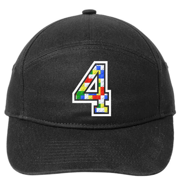 4 Year Old 4th Birthday Master Builder Block Building Brick 7-Panel Snapback Hat