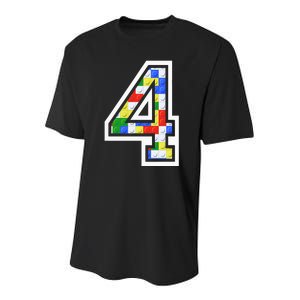 4 Year Old 4th Birthday Master Builder Block Building Brick Youth Performance Sprint T-Shirt