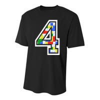 4 Year Old 4th Birthday Master Builder Block Building Brick Youth Performance Sprint T-Shirt