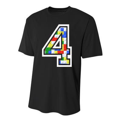 4 Year Old 4th Birthday Master Builder Block Building Brick Youth Performance Sprint T-Shirt