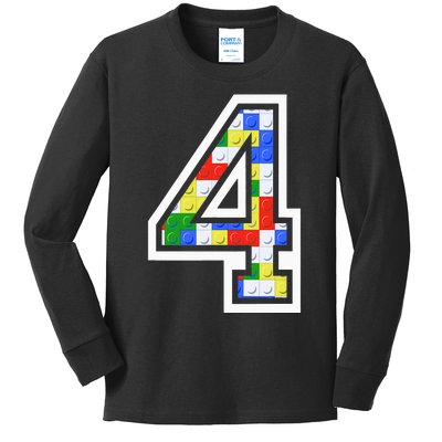 4 Year Old 4th Birthday Master Builder Block Building Brick Kids Long Sleeve Shirt