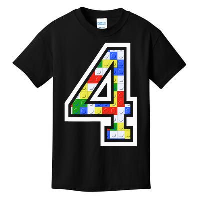 4 Year Old 4th Birthday Master Builder Block Building Brick Kids T-Shirt