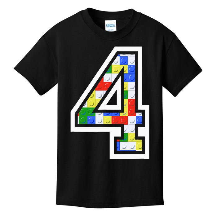 4 Year Old 4th Birthday Master Builder Block Building Brick Kids T-Shirt