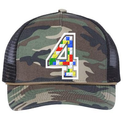 4 Year Old 4th Birthday Master Builder Block Building Brick Retro Rope Trucker Hat Cap