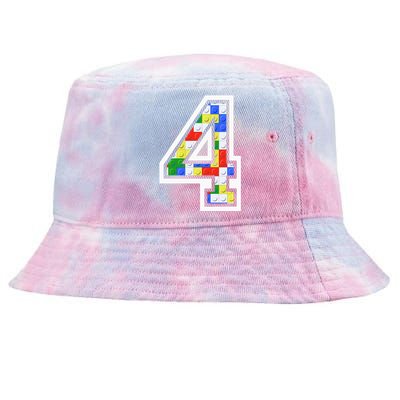 4 Year Old 4th Birthday Master Builder Block Building Brick Tie-Dyed Bucket Hat