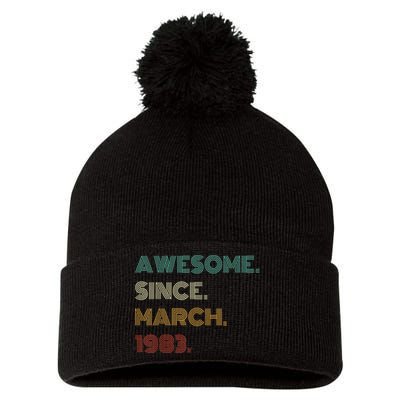 40 Years Old Awesome Since March 1983 40th Birthday Pom Pom 12in Knit Beanie