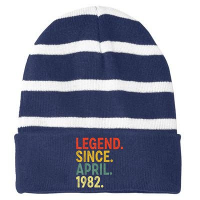 41 Year Old Legend Since April 1982 41st Birthday Striped Beanie with Solid Band