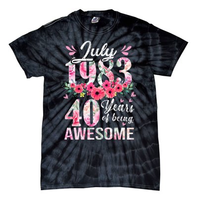 40 Year Old Made In July 1983 Floral 40th Birthday Gifts Tie-Dye T-Shirt