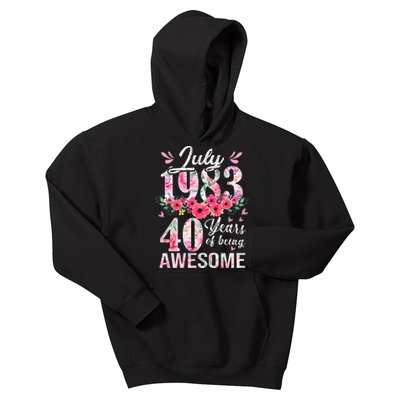 40 Year Old Made In July 1983 Floral 40th Birthday Gifts Kids Hoodie