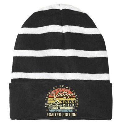 42 Year Old Gifts Vintage 1981 Limited Edition 42th Birthday Striped Beanie with Solid Band