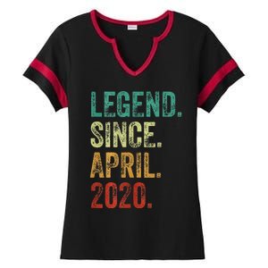 4 Years Old Legend Since April 2020 4th Birthday Ladies Halftime Notch Neck Tee