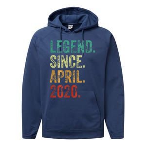 4 Years Old Legend Since April 2020 4th Birthday Performance Fleece Hoodie