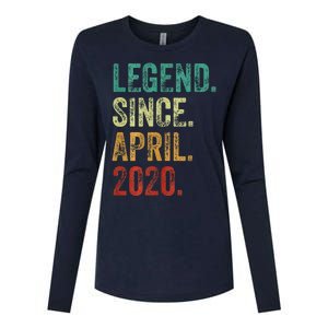 4 Years Old Legend Since April 2020 4th Birthday Womens Cotton Relaxed Long Sleeve T-Shirt