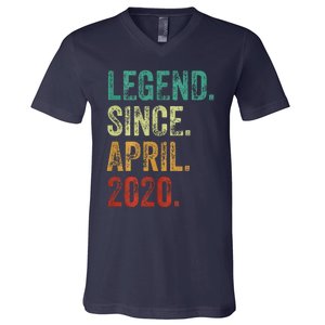 4 Years Old Legend Since April 2020 4th Birthday V-Neck T-Shirt