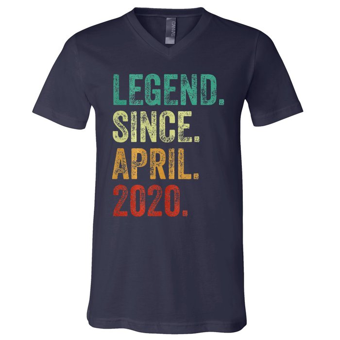 4 Years Old Legend Since April 2020 4th Birthday V-Neck T-Shirt