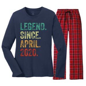 4 Years Old Legend Since April 2020 4th Birthday Women's Long Sleeve Flannel Pajama Set 