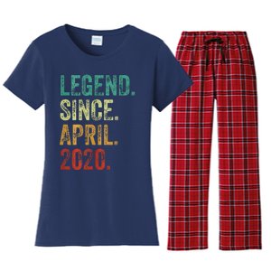 4 Years Old Legend Since April 2020 4th Birthday Women's Flannel Pajama Set