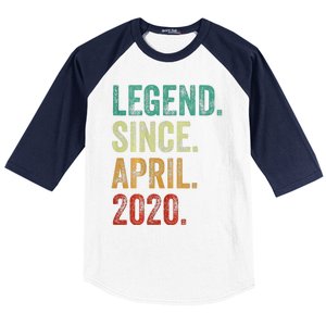 4 Years Old Legend Since April 2020 4th Birthday Baseball Sleeve Shirt