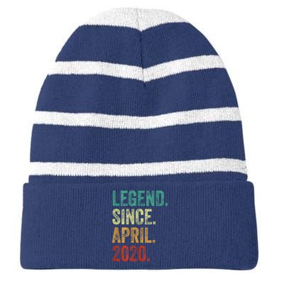 4 Years Old Legend Since April 2020 4th Birthday Striped Beanie with Solid Band