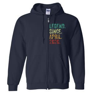 4 Years Old Legend Since April 2020 4th Birthday Full Zip Hoodie