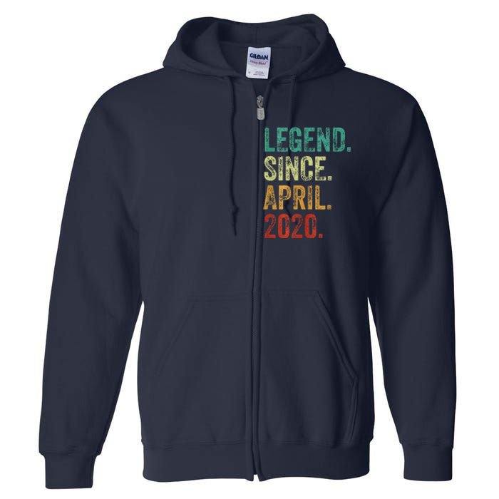 4 Years Old Legend Since April 2020 4th Birthday Full Zip Hoodie