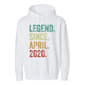 4 Years Old Legend Since April 2020 4th Birthday Garment-Dyed Fleece Hoodie