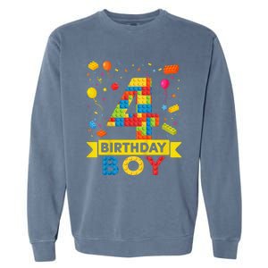 4 Year Old Building Blocks 4th Birthday Garment-Dyed Sweatshirt