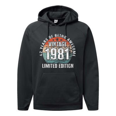 42 Years Of Being Awesome Vintage 1981 Limited Edition Performance Fleece Hoodie