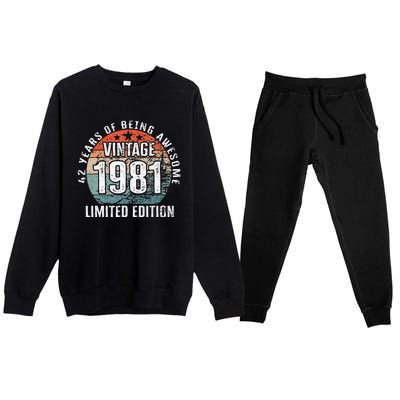 42 Years Of Being Awesome Vintage 1981 Limited Edition Premium Crewneck Sweatsuit Set